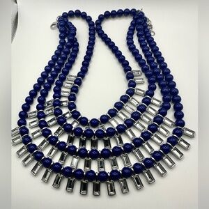Banana Republic Navy Blue Beaded Multi-Strand Necklace with Silver Accents